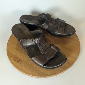 Clarks Bendables Bronze Slip on Heel Sandal 9 Wide 9W